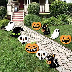 Big Dot of Happiness Jack-O'-Lantern Halloween - Black Cat Ghost Skull & Witch Hat Lawn Decor - Outdoor Kids Halloween Party Yard Decorations - 10 Pc
