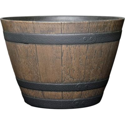 Classic Home and Garden Whiskey Resin Flower Pot Barrel Planter, Walnut Brown, 20.5 in