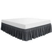 PiccoCasa Basic Lightweight Wrap Around Bed Skirt, 110gsm Microfiber Elastic Dust Ruffles Bedskirts,Three Fabric Sides Wrinkle Free and Fade Resistance, No Lift Mattress with 16 Inch Tailored Drop - Dark Gray Queen