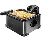 Chefman -  4.5L Deep Fryer with Basket, Cool Touch Handles, Removable Oil Container and Temperature Control, Black Stainless Steel