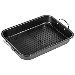 Lexi Home 16 in. Non-Stick Carbon Steel Roasting Pan with Flat Rack