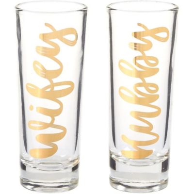 Blue Panda Party Shot Glasses - Hubby Wifey Couple Shot Glasses with Gold Foil Print for Newlyweds, Anniversary, Bridal Shower, and Engagement - Set of 2, 2 oz Each