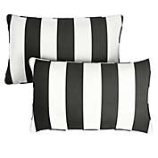 Outdoor Living and Style Set of 2 16" x 26" Distressed Black and White Stripes Sunbrella Indoor and Outdoor Lumbar Pillows