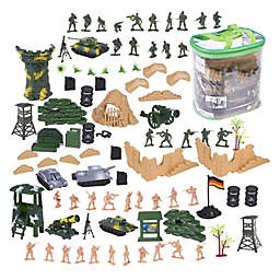 Juvale 100 Piece Toy Army Men for Boys in 2 Colors, War Soldiers Toys Playset with 2 Flags and Battlefield Accessories, Military Figures