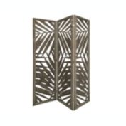Screen Gems SG-363 Tropical Leaf Design 3 Panel Wooden Papete Screen Room Divider - Grey