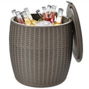 Gymax 9.5-Gal Patio Ice Cooler Bucket Cool Bar Table Cocktail Side Table w/ Lid Black/Brown