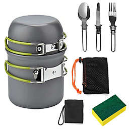 Stock Preferred 8-Pieces Aluminum Camping Stove Cookware Set in Grey