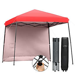 Costway 10 x 10 Feet Pop Up Tent Slant Leg Canopy with Roll-up Side Wall-Red