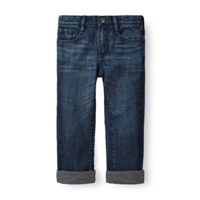 Hope & Henry Boys&#39; Lined Denim Jeans, Infant, Medium Wash with Gray Jersey Lining, 3-6 Months