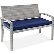 Best Choice Products 2-Person Outdoor Wicker Bench Furniture in Gray/Navy