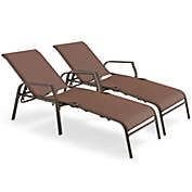 Gymax Set of 2 Patio Chaise Lounge Stackable Folding Lounge Chair w/ Adjustable Back