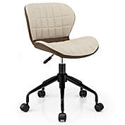 Gymax Mid Back Home Office Chair Adjustable Swivel Linen & PU Leather Task Chair
