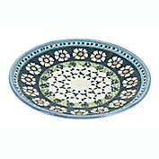 Blue Rose Polish Pottery Country Green Daisy Dessert Plate