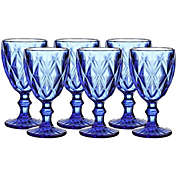WHOLE HOUSEWARES   Colored Glass Drinkware   9.5 Ounce Water Glasses   Set of 6   Cobalt Blue Diamond Pattern