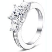 GoodMerchan 5A Cubic Zirconia Wedding Engagement Ring for Women Valentine&#39;s Day Gift 925 Sterling Silver Brilliant Prinecess Cut Square Zirconia Band Eternity Anniversary Promise Ring Size 6