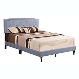 Passion Furniture Wooden Deb Blue Adjustable Queen Panel Bed with Slat Support