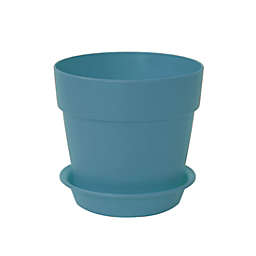 Unique Bargains Home Plastic Gardening Round Design Plant Flower Holder Planter Pot Tray Teal Blue