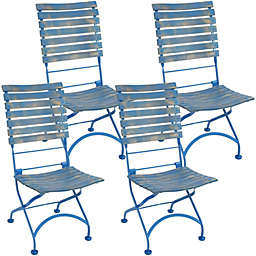 Sunnydaze Cafe Couleur Folding Chestnut Wooden Folding Chair - Blue - Set of 4