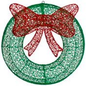 Northlight 24" LED Lighted Green Glitter Wreath with Red Bow Outdoor Christmas Decoration
