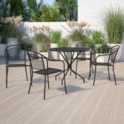 Emma + Oliver Commercial Grade 35.25" Round Black Patio Table Set-4 Round Back Chairs
