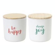 Melrose Decorative Canister (Set Of 2) 4.75"H Wood/Stoneware