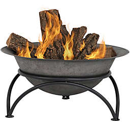 Sunnydaze Outdoor Camping or Backyard Round Cast Iron Rustic Fire Pit Bowl on Stand - 23.5