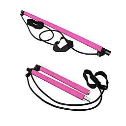 Link Pilates Bar Stick Resistance Band for Portable Gym Home Fitness Exercise - Pink