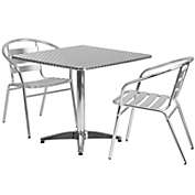 Emma and Oliver 31.5" Square Aluminum Table Set with 2 Slat Back Chairs