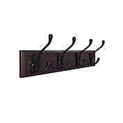 SONGMICS Wall Mounted Coat Rack Hook Rail Rack with 4 Tri-Hooks for Entryway Bathroom Closet Room, Dark Brown