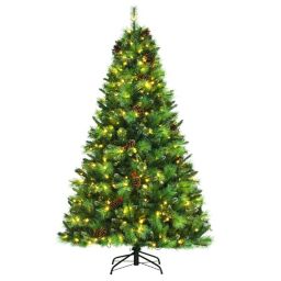 Gymax 6/7/8 FT Pre-lit Artificial Christmas Tree Hinged Xmas Tree w/ LED Lights