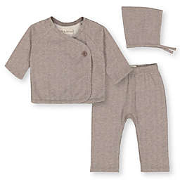 Hope & Henry Baby Fleece Kimono Top, Legging, and Bonnet Set (Light Taupe Herringbone Fleece Set, 18-24 Months)