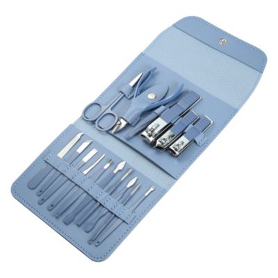 Unique Bargains 16 Pieces Manicure Set, Professional Portable Nail Clippers Pedicure Kit for Fingernails and Toenails, Stainless Steel Nail Kit with PU Leather Case, Blue
