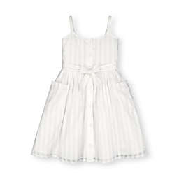 Hope & Henry Girls' Button Front Sun Dress (White Shadow Stripe, 3-6 Months)