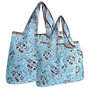 Wrapables Large & Small Foldable Tote Nylon Reusable Grocery Bags, Set of 2, Gray Floral