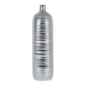 Urban Trends Collection Ceramic Round Vase with Narrow and Short Neck, Rims and Combed Design Body Large Coated Finish, Silver