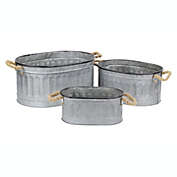 Cheungs Home Indoor Decorative Oval Metal Storage bucket with Rope Handle, Set of 3