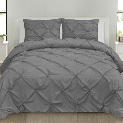 Luxury Plain Pintuck Pleated Duvet Quilt Cover Bedding Set with zig zag border 