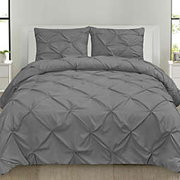 Sweet Home Collection 3-Piece Pinch Pleat Decorative Pintuck Comforter and Shams Set, All Season Bedding Set, King, Gray