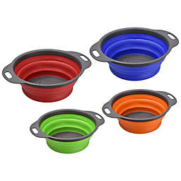 Unique Bargains Collapsible Colander Over The Sink Set, 4 Pieces Silicone Round Foldable Strainer Suitable for Pasta, Vegetables, Fruits - Orange Green Red Blue 2 Size