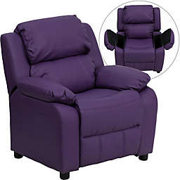 Flash Furniture Deluxe Padded Contemporary Purple Vinyl Kids Recliner With Storage Arms - Purple Vinyl