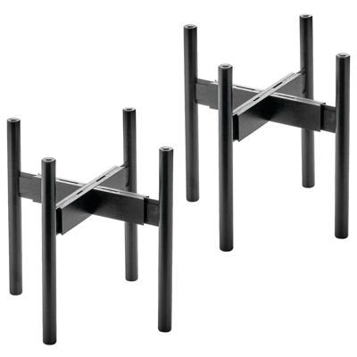 mDesign Bamboo Wood Adjustable Modern Stackable Plant Stand - 2 Pack