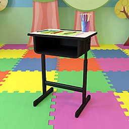 Emma + Oliver Grey Student Desk with Adjustable Height Black Pedestal Frame