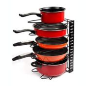 Vdomus Adjustable Pots and Pans Rack for Kitchen, Pan and Pot Lid Holder Black Metal (Black)