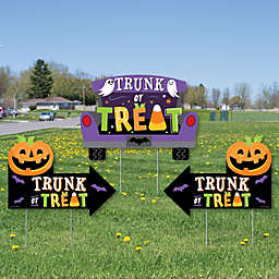 Big Dot of Happiness Trunk or Treat - Halloween Car Parade Party Yard Sign with Stakes - Double Sided Outdoor Lawn Sign - Set of 3