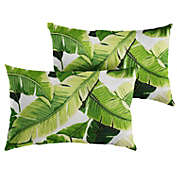 Outdoor Living and Style Set of 2 13" x 20" Green and White Tropical Indoor and Outdoor Lumbar Pillows