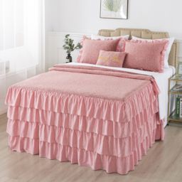 JML 4 Piece Queen Knit Ruffled Skirt Bedspread - Burgundy