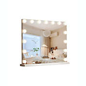 Fenchilin Vanity Mirror with Lights, Hollywood Lighted Makeup Mirror with 15 Dimmable LED Bulbs for Dressing Room and Bedroom, Tabletop or Wall-Mounted, Slim Metal Frame Design, White