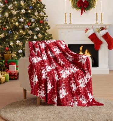 Cotton Knitted Xmas Tree Reindeer Children Throw Rug Couch Lounge Sofa Blanket 