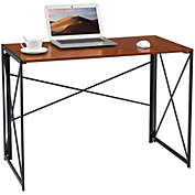 Coavas Writing Computer Desk Modern Simple Study Desk Industrial Style Folding Laptop Table for Home Office Notebook, Walnut Brown, 40"