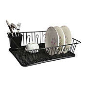 MegaChef 17.5 Inch Black Dish Rack with 14 Plate Positioners and a Detachable Utensil Holder